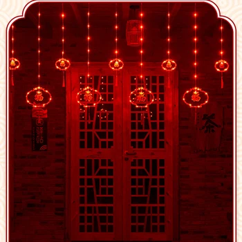 Çin kırmızı fener lamba püsküller dize ışıkları geleneksel çin kırmızı fener Led dize ışık 2023 yeni yıl dekor