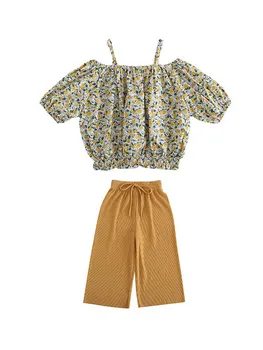 Çocuklar Giydirin Set Kızlar Yaz Yeni Moda Çiçek Gömlek Uzun Geniş Pantolon Toddler Kız Giyim Seti Çocuk Giyim Kız Kıyafetler 2 adet