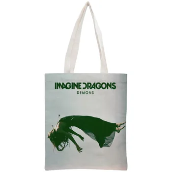Özel Imagine Dragons Tote Çanta Kullanımlık Çanta Kadın Omuz Katlanabilir 30 * 35 cm Tuval Alışveriş Çantaları Damla Nakliye
